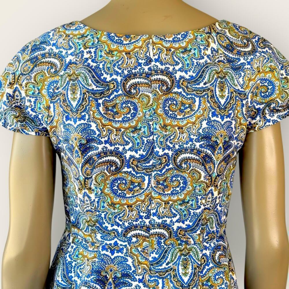 J. Crew Cotton Silk Blend Cap Sleeves Sheath Mini Dress Size 4 Peacock Paisley - Picture 10 of 14